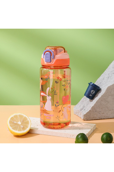 Choice زجاجة مياه محمولة على شكل حيوان كرتوني برتقالي 600 مل مع قفل أمان وكوب...