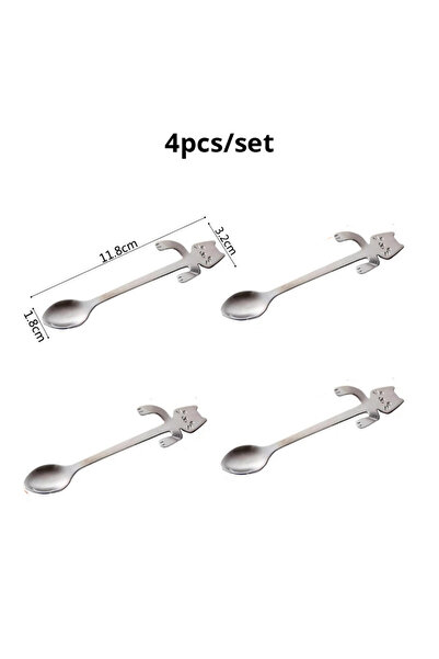 Choice 4pcs silvery 4pcs/set Stainless Steel Mini Cat Kitten Design Stainless Steel Coffee/Tea/Dessert/Drin