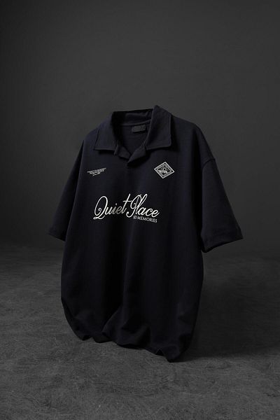 Slatra Ανδρικό μπλουζάκι με γιακά πόλο με στάμπα Navy Blue Quiet Place