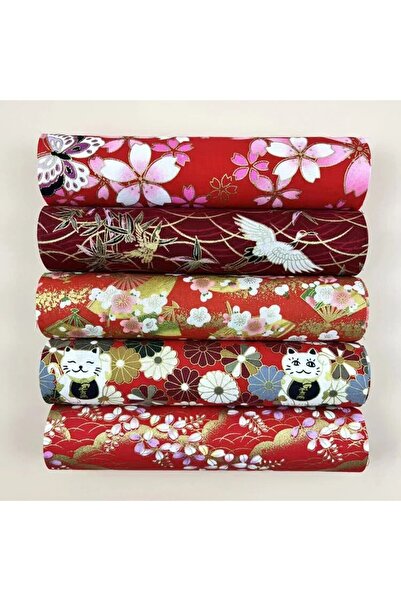 Choice 20 × 25 سم 5 قطع من قماش قطني مطبوع باللون الأحمر، قماش مطبوع، قماش مل...