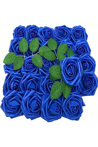 Choice DEEP BLUE 25pcs Artificial Flowers, Fake Flowers Roses W/stem For DIY Wedding Bouquets Centerpieces