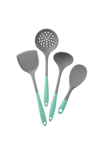 Choice 4Pcs Green Grey 4-Piece Silicone Kitchen Utensil Set with Non-Stick Pans Silicone Spatula Soup Ladle