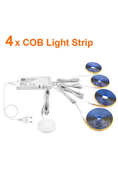 Choice شريط LED أبيض دافئ بطول 1 متر، قابس طاقة أمريكي، 4 قطع، تحت الخزانة، شريط LED COB، مستشعر لمس خشبي قابل للاختراق