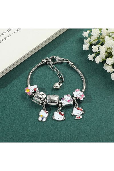 Choice Hello Kitty Anime Kawaii Sanrio Hello Kitty Bracelet Charms Metal Beads Making Kit Kids Gift Jewelry