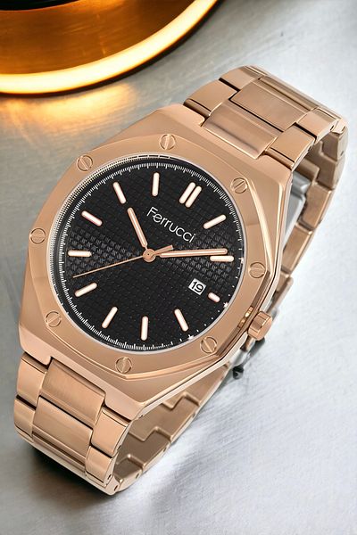 Ferrucci Men's Rose Color Steel Band Wrist Watch - Zmfer144