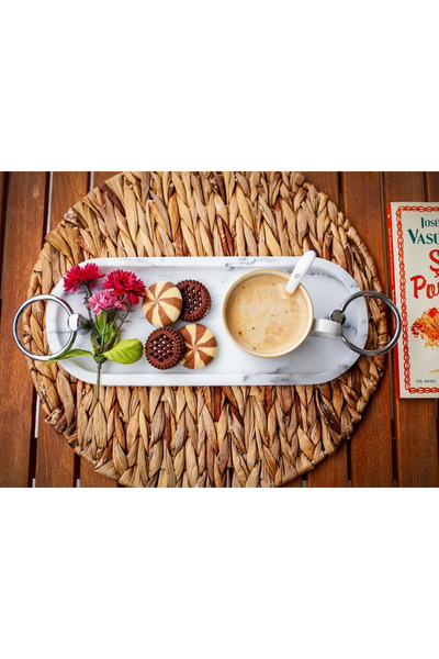 marbelix Amora 30cm Marble Single or Double Tray - Tea Coffee Presentation - Special Design Marble Tray