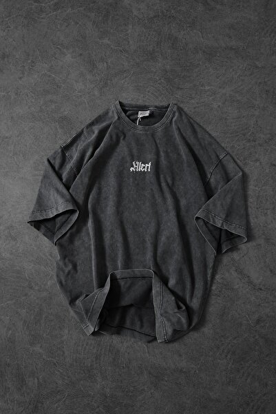 Slatra Men's Gray Rose Special Washed Fabric Oversize Tshirt