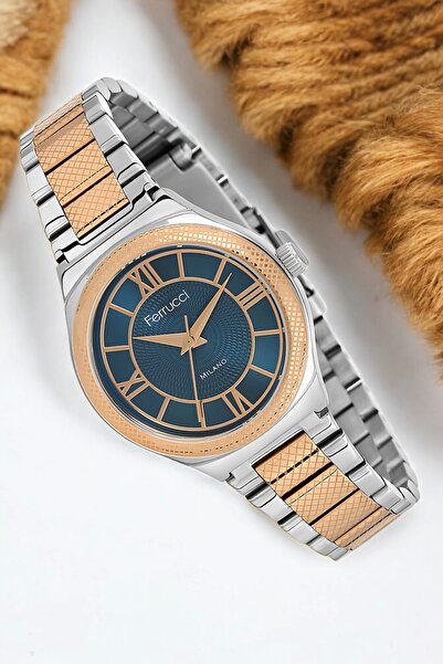 Ferrucci Steel Band Steel Case Women's Wristwatch, 3 Atm Waterproof Silver-Ro...