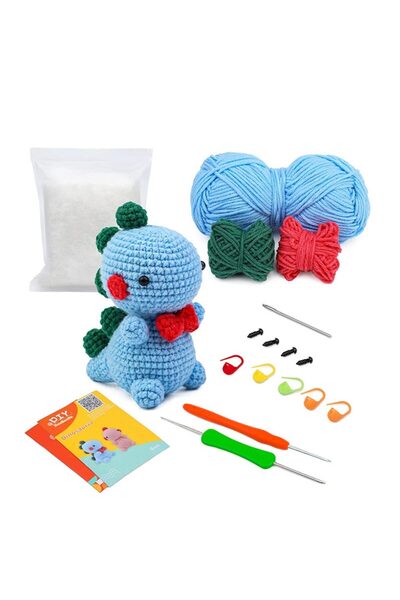 Choice زينة دمية على شكل ديناصور فينري باللون الأزرق مصنوعة يدويًا من الصوف ا...