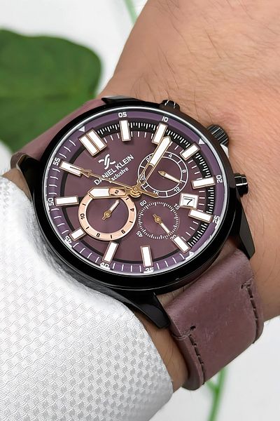 Daniel Klein Exclusive Brown Leather Cord Black Steel Case Men's Wristwatch Bracelet Zmdk1171