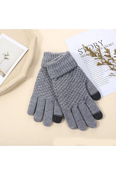 Choice 1pair Grey Women Men Warm Winter Touch Screen Gloves Stretch Classical Knit Mittens Wool Full Finger