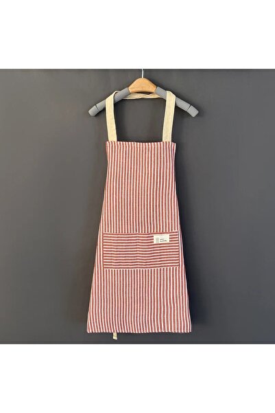 Choice مريلة مطبخ مخططة من الكتان الأحمر بدون أكمام مع رقبة قابلة للتعديل ومر...