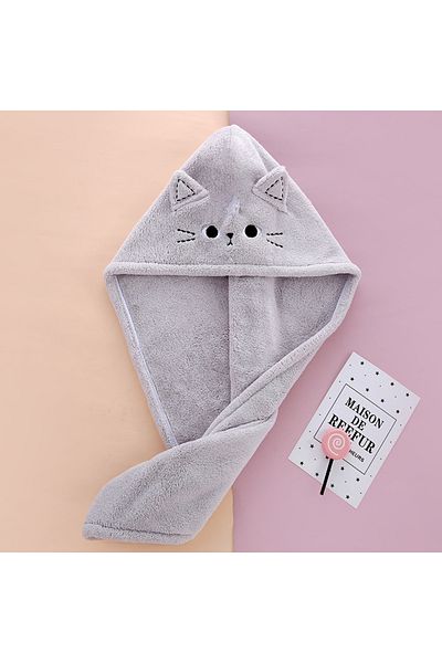 Choice Light Grey Cute Soft Microfiber Towels Shower Cap Towel Bath Hats Dry Hair Cap Quick Drying Cat Hat