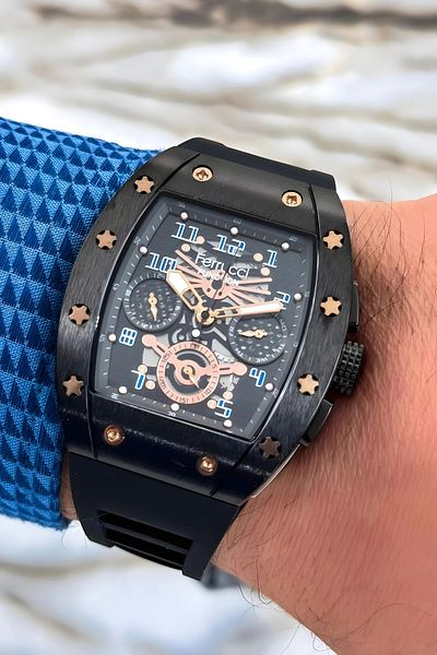 Ferrucci Men's Wristwatch and Bracelet Set - Black Color, Silicone Cord, Fcf.03258fs.08 Function