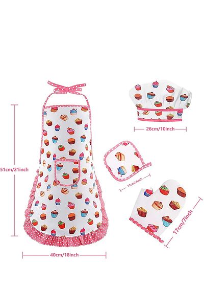 CHOICE100 4pcs pink Apron for Little Girls Kids Kitchen Cooking Baking Pretend Play Set Simulation Pin