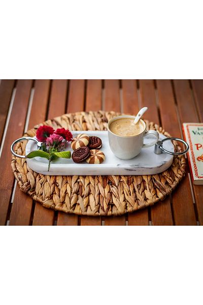 marbelix Amora 30cm Marble Single or Double Tray - Tea Coffee Presentation - Special Design Marble Tray