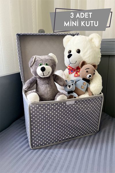 VAYBE 3 Pieces Mini Storage Box, Box Storage, Box, Organizer, Toy Box Gray Polka Dot Pattern 30x40x25