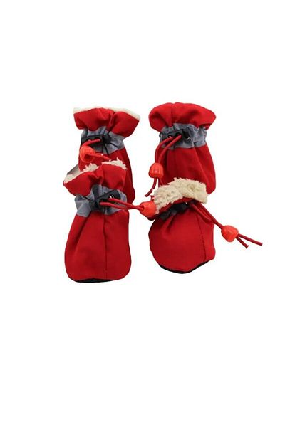 Choice S Red 4pcs/set Waterproof Antiskid Puppy Shoes Winter Warm Plus Velvet Anti-slip Rain Snow Boots For