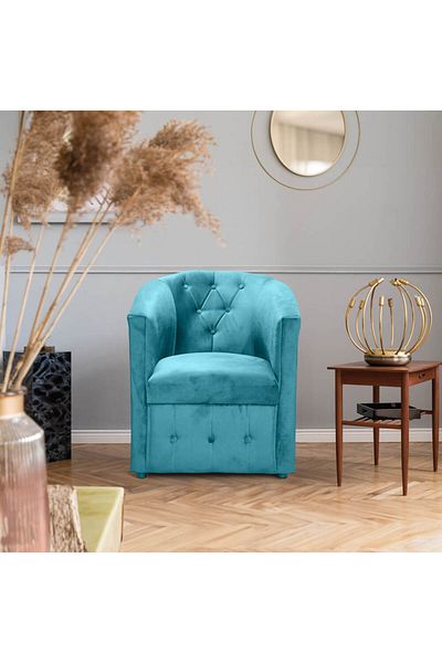 Homelux Ozy Shell Armchair with Buttons, 60X75X80 cm, Velvet, Turquoise, Pale