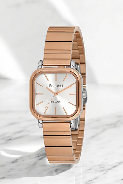 Ferrucci Çelik Kordon Çelik Kasa Kadın Kol Saati, 3 ATM Su Geçirmez Rose-Gümüş zmfer174