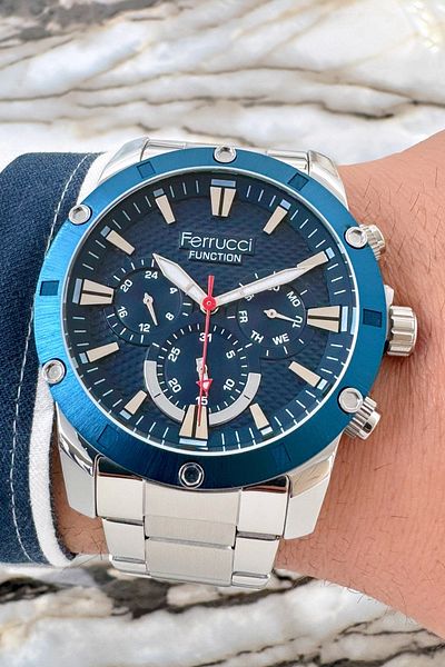 Ferrucci Function 3 Atm Silver Color Steel Strap & Case Men's Wristwatch Bracelet Zmfer092