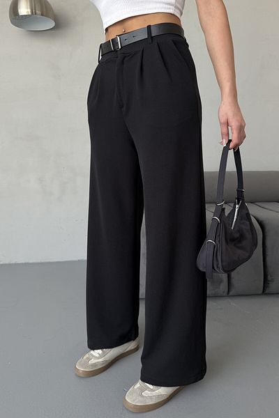 moda armanc Women's Belted Lycra Black Palazzo Pant