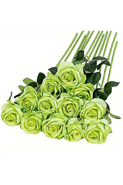 Choice Green 12pcs Realistic Artificial Rose Bouquet For Weddings, Birthdays, And More For Floral Arrangem