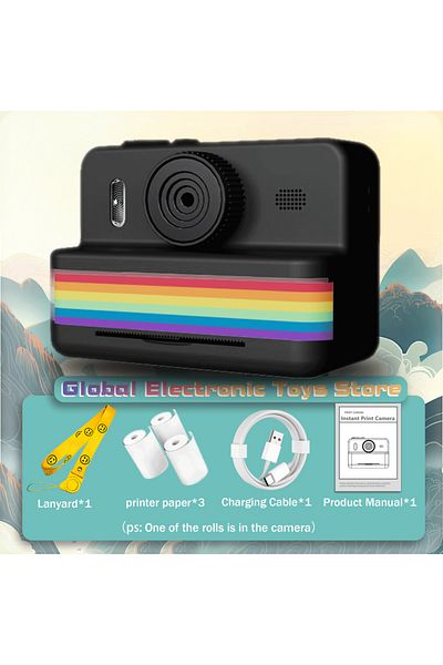 Choice black 2.8 Inch Large Screen Instant Print Camera, HD Digital Video Camera for Kids, Outdoor Zero Ink