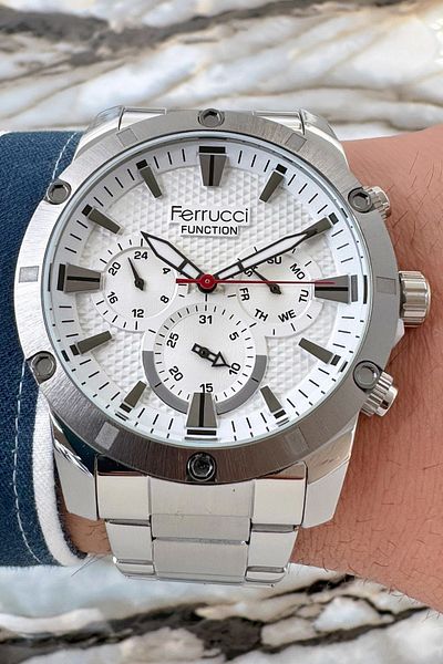 Ferrucci Function 3 Atm Silver Color Steel Strap & Case Men's Wristwatch Bracelet Zmfer092