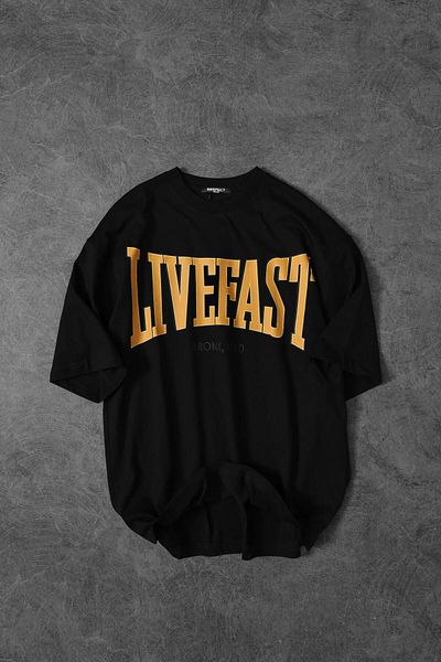 Slatra Ανδρικό μαύρο μπλουζάκι με στάμπα Livefast Oversize