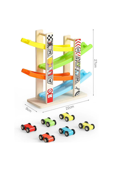Choice1 مجموعة سيارات سباق خشبية مكونة من 4 مسارات و4/7 مسارات للأطفال الصغار...