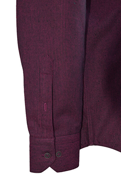 YILDIZ GÖMLEK Siyah Kırmızı Çizgili Çift Cepli Düğmeli Yaka Klasik Kesim Kışlık Pamuklu