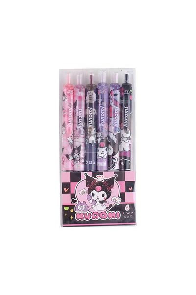 Choice B-6pcs-Kuromi 6pcs Series 0.55mm Sanrio Hello Kitty Kuromi Gel Pen Cartoon Cute Press Pen Black Refi