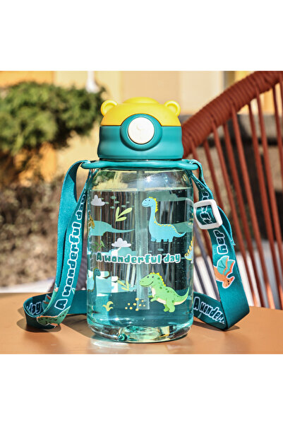 Choice كوب مياه للأطفال بسعة 650 مل، أخضر، قطعة واحدة، زجاجة مياه للأطفال مع قشة ومقبض، زجاجة شرب محمولة