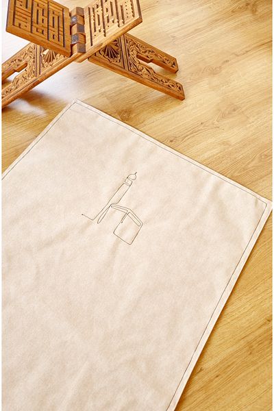 ALTINPAMUK 70x115 Cadou de rugăciune din in - Covor de rugăciune simplu natural, brodat Kaaba