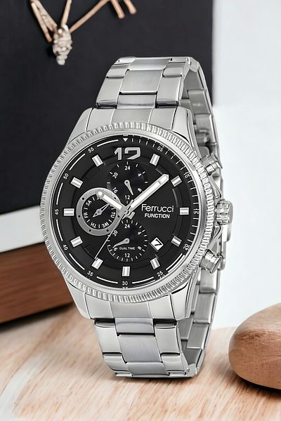 Ferrucci Fcf.14474fm.01 - Silver and Black Men's Wristwatch and Bracelet Zmfer143