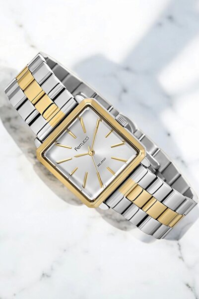 Ferrucci Çelik Kordon Çelik Kasa Kadın Kol Saati, 3 ATM Su Geçirmez Gümüş-Gol...