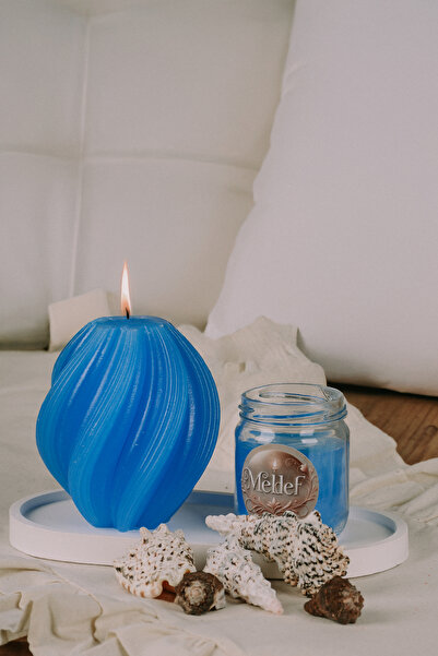 MelDef Dekoratif Tepside Yasemin Kokulu Mum Mavi 3lü Set Spiral Model Hediyelik Mum (12X10)