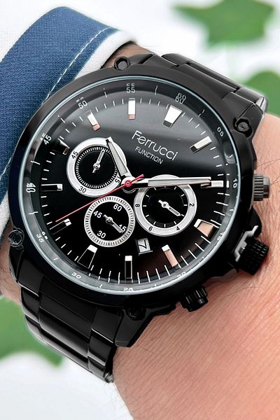 Ferrucci Function Men's Wristwatch Black Steel Strap Steel Case 3 Atm Water Resistance Zmfer059