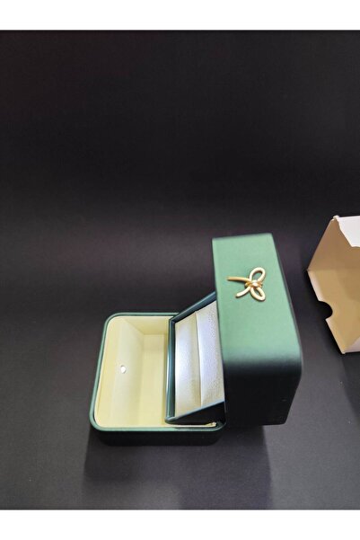 BURAKKUTU Deri Lüks Işıklı Yeşil Yüzük&kolye Ve Kol Düğmesi Kutusu Kutu Boyut:9x9cm Yükseklik:7.5cm Video Izle