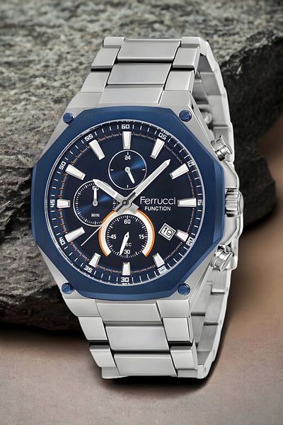 Ferrucci Fcf.13906fm.04 - Silver Blue Men's Wristwatch and Bracelet Set