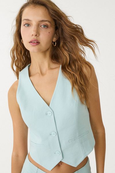 Stradivarius Linen blend waistcoat with back vent