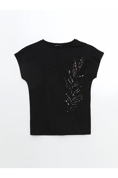 LC Waikiki Tricou de damă LCWAIKIKI Classic Crew Gât cu paiete brodat cu paiete