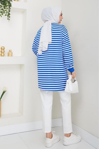 PALME D'OR Fashion Neva Thin Anti-Sweat Soft Combed Cotton Fabric Summer Hijab Striped Tunic