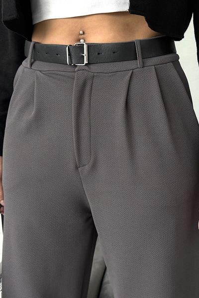 moda armanc Women's Belted Lycra Gray Palazzo Trousers
