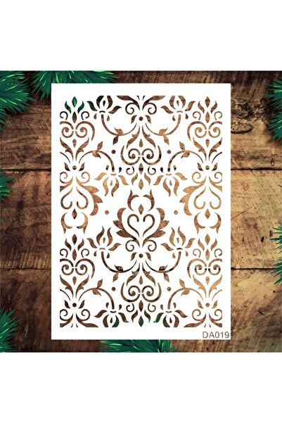 STENCİLTASARIM Stencil Tasarım Da019 Damask Duvar Ahşap Cam Boyama Deseni