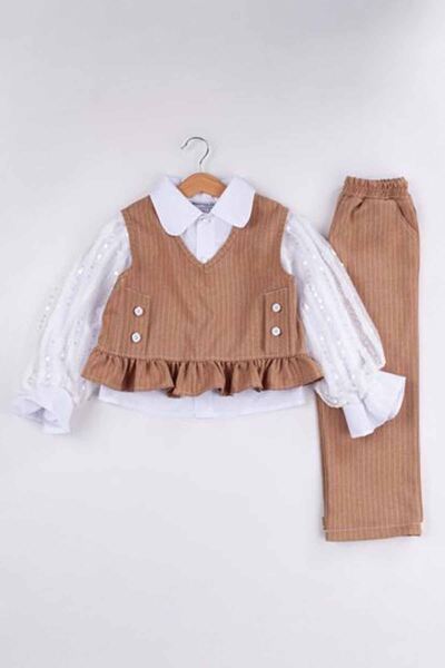 Minigimin Cicileri Гірчично-кольоровий комплект для дівчинки з мереживною обр...