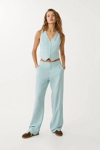 Stradivarius Linen blend waistcoat with back vent