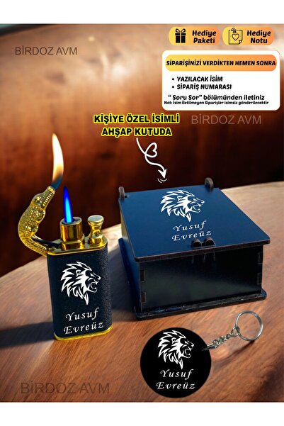 birdoz avm Kişiye Özel İsimli ASLAN Tasarım Hediyelik Çift Ateşli Çakmak Ve A...