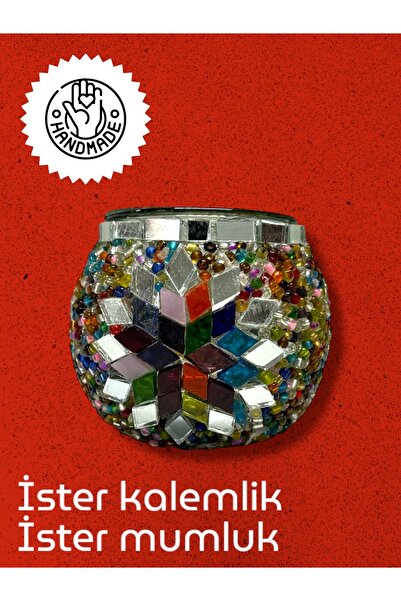 Genel Markalar El Yapımı Masaüstü Dekoratif Mozaik Mumluk Tealight (10cm x 10cm)